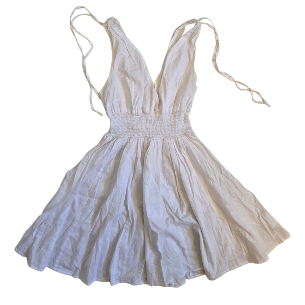 H&M White Sleeveless V Neck Dress with Tie Straps